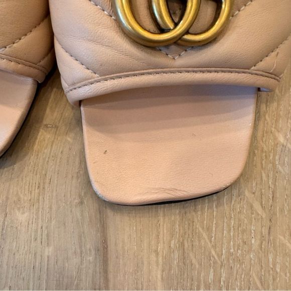 GUCCI 
Nappa Matelasse GG Marmont 55mm Slide Sandals Skin Rose 38 1/2 - Picture 5 of 16